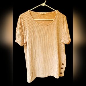 Retrology Women's Striped Vintage Inspired Minimalist Short Sleeve Blouse, XL